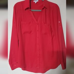 Express Vibrant Red Button Down Shirt